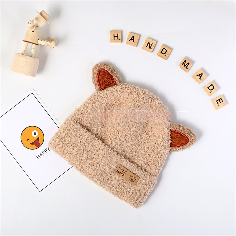 Căciulă pentru bebeluși de iarnă în stil coreean, băieți și fete, căciulă de pluș tricotată, protecție pentru urechi caldă, căciulă de lână pentru copii de toamnă și iarnă