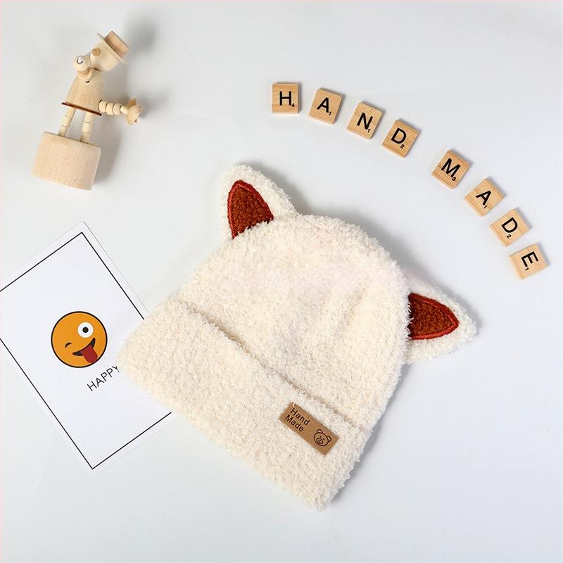 Căciulă pentru bebeluși de iarnă în stil coreean, băieți și fete, căciulă de pluș tricotată, protecție pentru urechi caldă, căciulă de lână pentru copii de toamnă și iarnă