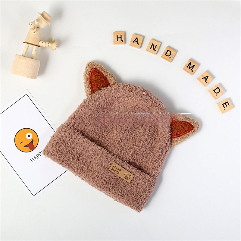 Căciulă pentru bebeluși de iarnă în stil coreean, băieți și fete, căciulă de pluș tricotată, protecție pentru urechi caldă, căciulă de lână pentru copii de toamnă și iarnă