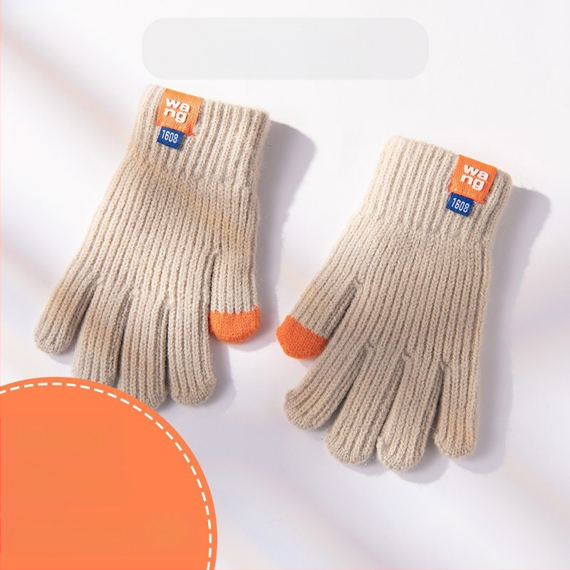 Laste ühevärvilised villast kootud kindad sügiseks ja talveks, armsad sõrmedega jalgrattasõiduks mõeldud soojad kindad meestele ja naistele