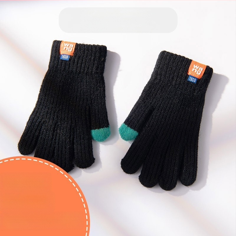 Laste ühevärvilised villast kootud kindad sügiseks ja talveks, armsad sõrmedega jalgrattasõiduks mõeldud soojad kindad meestele ja naistele