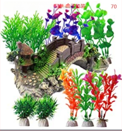 Akvārija ainavu dekorēšana, imitēti ūdensaugi, imitētu augu rotājumi, akvārija plastmasas ūdensaugi, 8 jauktu ūdensaugu komplekts