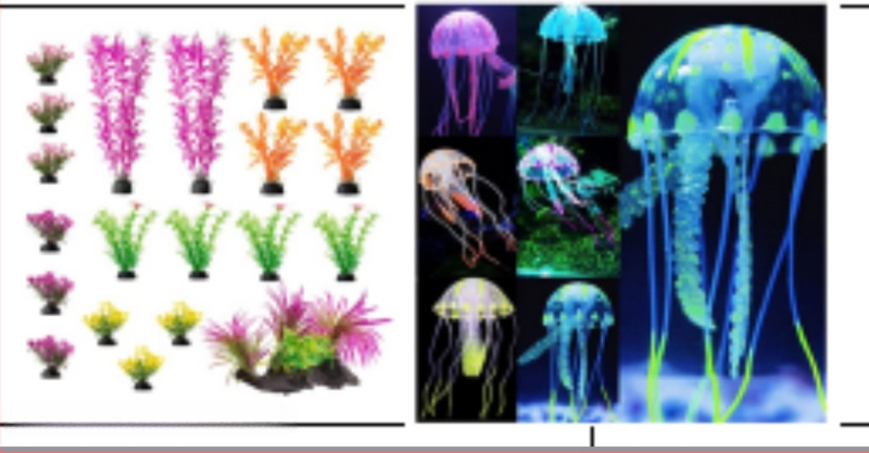 Akvārija ainavu dekorēšana, imitēti ūdensaugi, imitētu augu rotājumi, akvārija plastmasas ūdensaugi, 8 jauktu ūdensaugu komplekts