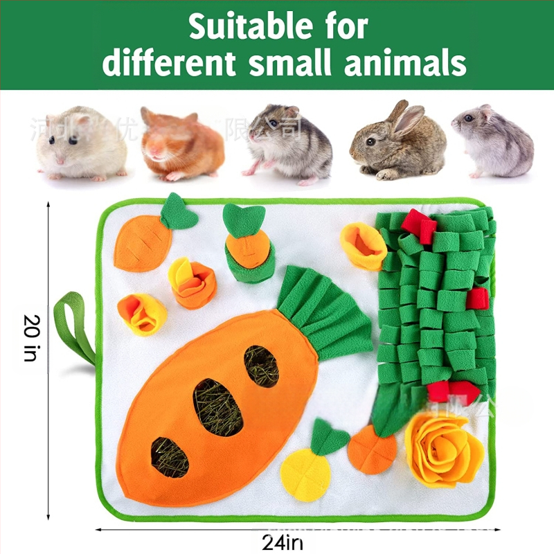 Pārrobežu jauns mazo mājdzīvnieku barošanas paklājiņš, trušu barības meklēšanas paklājiņš ar siena maisu, burkānu rotaļlietu ostīšanas paklājiņš