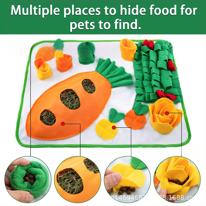 Pārrobežu jauns mazo mājdzīvnieku barošanas paklājiņš, trušu barības meklēšanas paklājiņš ar siena maisu, burkānu rotaļlietu ostīšanas paklājiņš