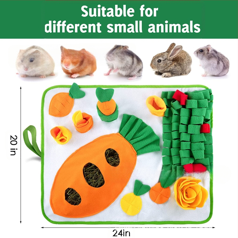 Pārrobežu jauns mazo mājdzīvnieku barošanas paklājiņš, trušu barības meklēšanas paklājiņš ar siena maisu, burkānu rotaļlietu ostīšanas paklājiņš