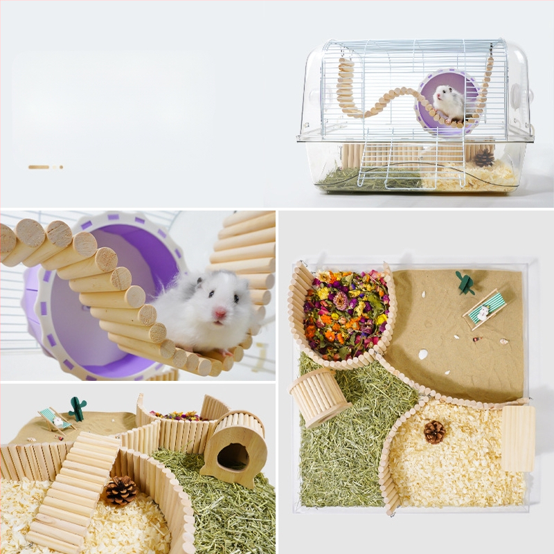 Malé domáce škrečky, hračky pre záhradu, hojdačka, malý plot, rebrík, zlatý medveď, úľavové hračky, multifunkčné potreby