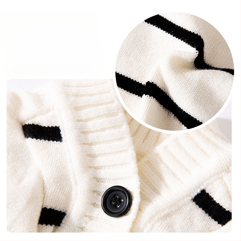 Lihtne triibuline kardigan-kampsun, mustvalge triibuga, väikese koera sügis- ja talveriided, paksud kahejalgsed lemmikloomariided, hulgimüük