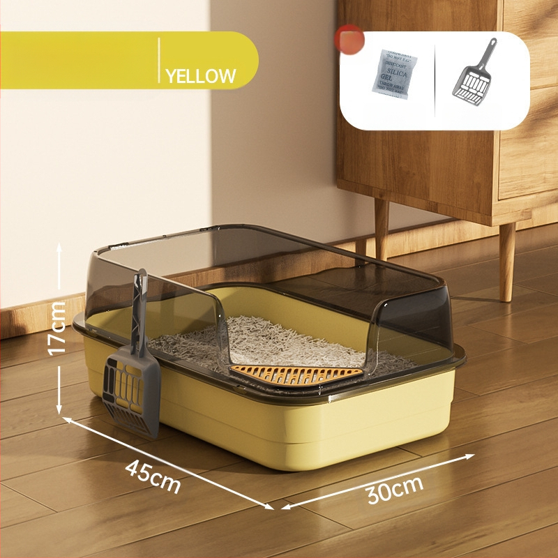 Kaķu tualetes izlietne ar lielu filtru, smilšu pedāli un pretšļakatu ventilāciju, daļēji slēgta kaķu pakaišu izlietne vairumtirdzniecībā.