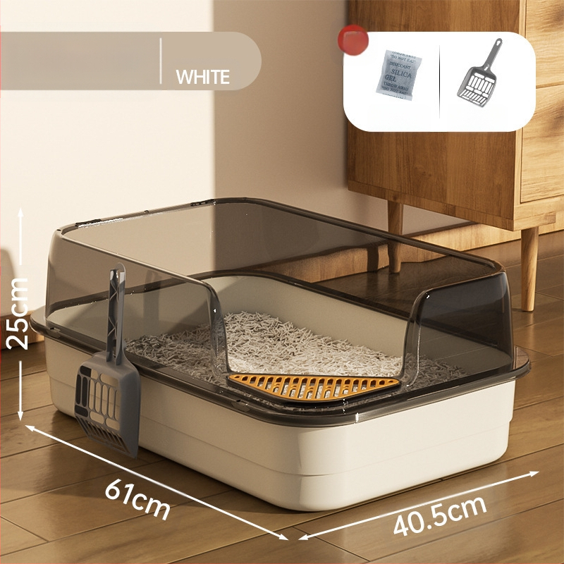 Kaķu tualetes izlietne ar lielu filtru, smilšu pedāli un pretšļakatu ventilāciju, daļēji slēgta kaķu pakaišu izlietne vairumtirdzniecībā.