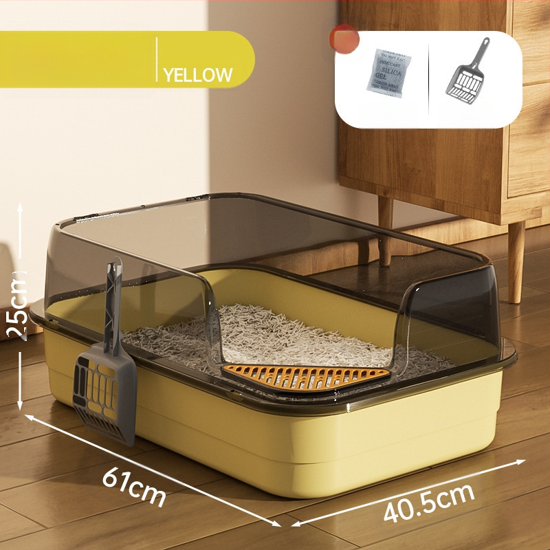 Kaķu tualetes izlietne ar lielu filtru, smilšu pedāli un pretšļakatu ventilāciju, daļēji slēgta kaķu pakaišu izlietne vairumtirdzniecībā.