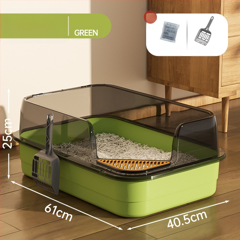 Kaķu tualetes izlietne ar lielu filtru, smilšu pedāli un pretšļakatu ventilāciju, daļēji slēgta kaķu pakaišu izlietne vairumtirdzniecībā.