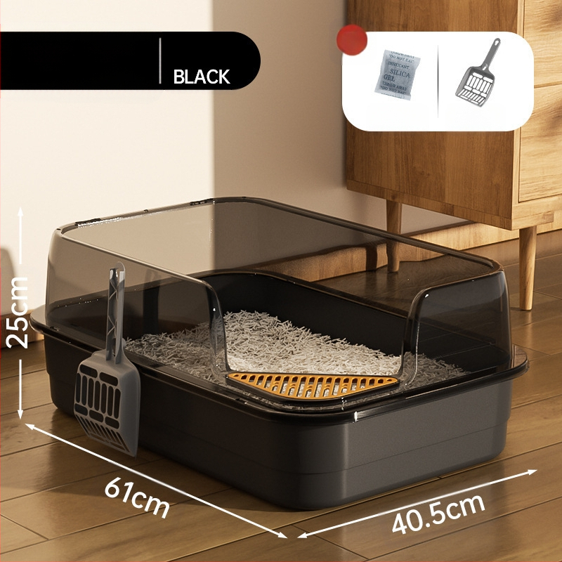 Kaķu tualetes izlietne ar lielu filtru, smilšu pedāli un pretšļakatu ventilāciju, daļēji slēgta kaķu pakaišu izlietne vairumtirdzniecībā.