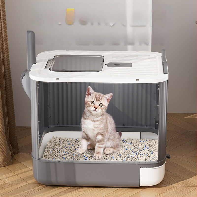 Liela kaķu pakaišu kaste ar sterilizācijas un pretšļakatu funkcijām, piemērota kaķēniem, pret smakām izturīgi kaķu piederumi, īpaši liela kaķu tualete