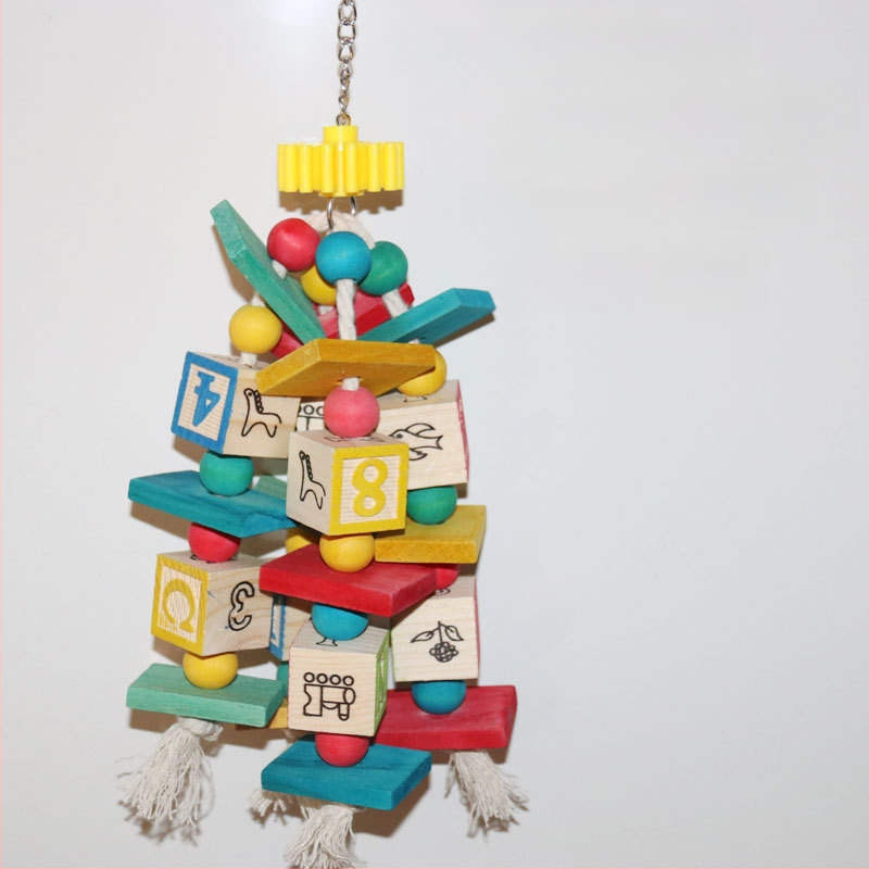 Играчка за птици папагал, доставки през граница, популярни на склад на едро, цветни цифрови дървени блокове, строителни блокове, образователни играчки за птици