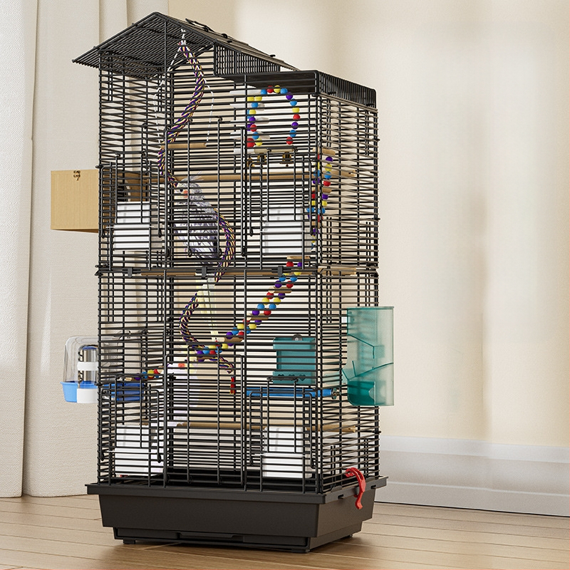 Papūgos paukščių narvelis, didelis vielinis namų dekoratyvus Xuanfeng bijūnų dviaukštis vilos formos narvelis, ypač didelis horizontalus vielinis metalinis narvelis