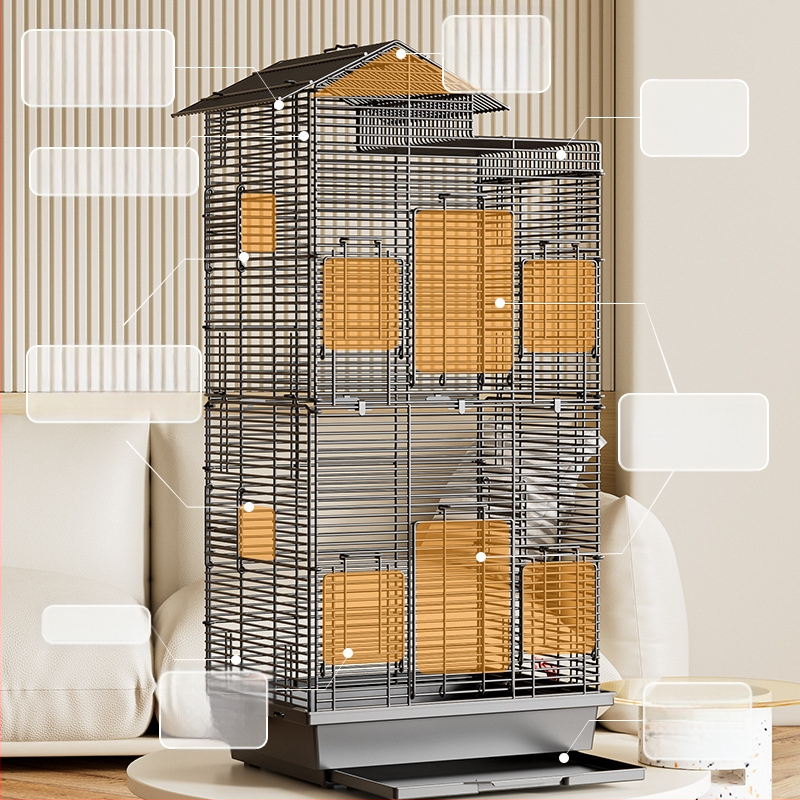 Papūgos paukščių narvelis, didelis vielinis namų dekoratyvus Xuanfeng bijūnų dviaukštis vilos formos narvelis, ypač didelis horizontalus vielinis metalinis narvelis