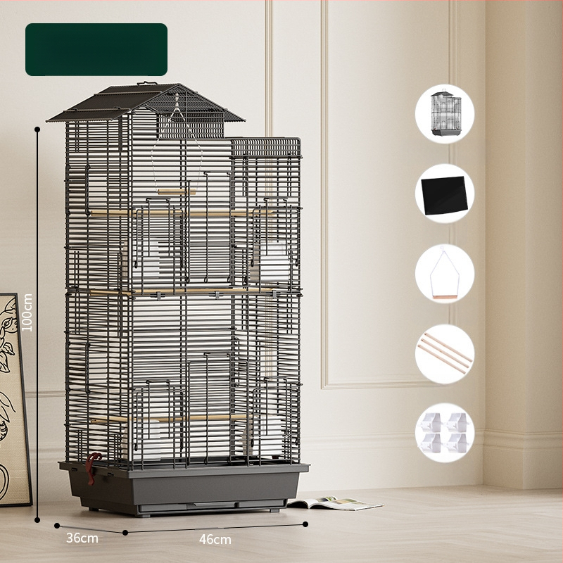 Papūgos paukščių narvelis, didelis vielinis namų dekoratyvus Xuanfeng bijūnų dviaukštis vilos formos narvelis, ypač didelis horizontalus vielinis metalinis narvelis