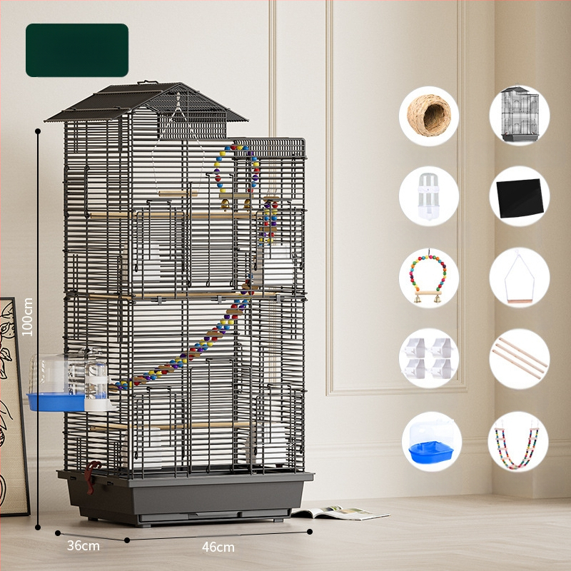 Papūgos paukščių narvelis, didelis vielinis namų dekoratyvus Xuanfeng bijūnų dviaukštis vilos formos narvelis, ypač didelis horizontalus vielinis metalinis narvelis