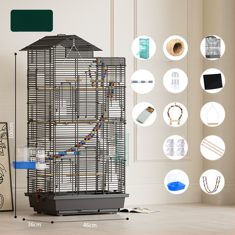 Papūgos paukščių narvelis, didelis vielinis namų dekoratyvus Xuanfeng bijūnų dviaukštis vilos formos narvelis, ypač didelis horizontalus vielinis metalinis narvelis