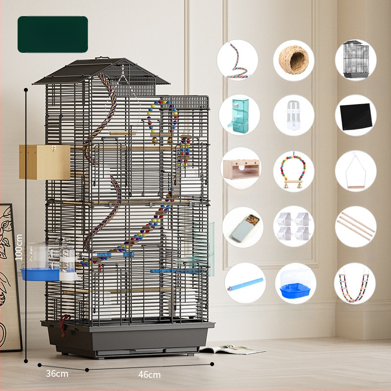 Papūgos paukščių narvelis, didelis vielinis namų dekoratyvus Xuanfeng bijūnų dviaukštis vilos formos narvelis, ypač didelis horizontalus vielinis metalinis narvelis