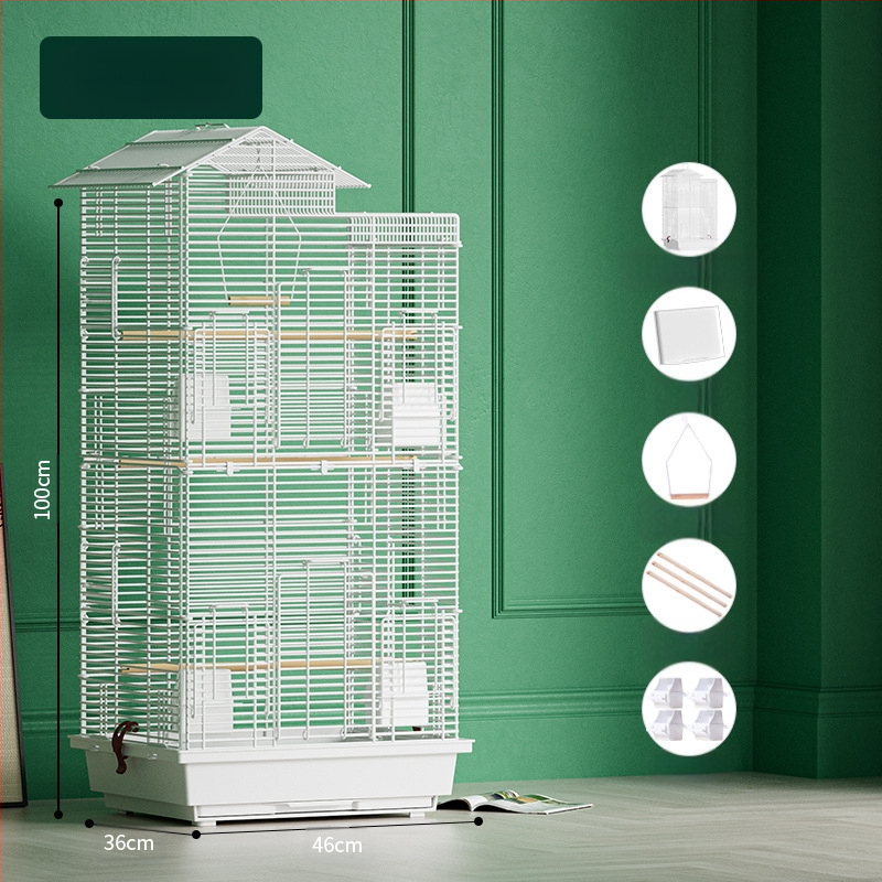 Papūgos paukščių narvelis, didelis vielinis namų dekoratyvus Xuanfeng bijūnų dviaukštis vilos formos narvelis, ypač didelis horizontalus vielinis metalinis narvelis