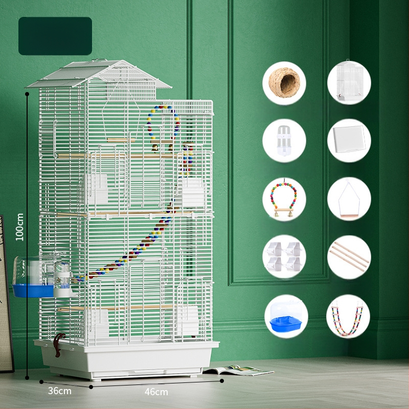 Papūgos paukščių narvelis, didelis vielinis namų dekoratyvus Xuanfeng bijūnų dviaukštis vilos formos narvelis, ypač didelis horizontalus vielinis metalinis narvelis