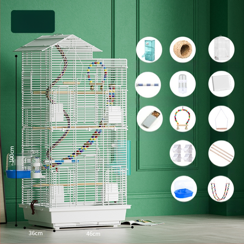 Papūgos paukščių narvelis, didelis vielinis namų dekoratyvus Xuanfeng bijūnų dviaukštis vilos formos narvelis, ypač didelis horizontalus vielinis metalinis narvelis