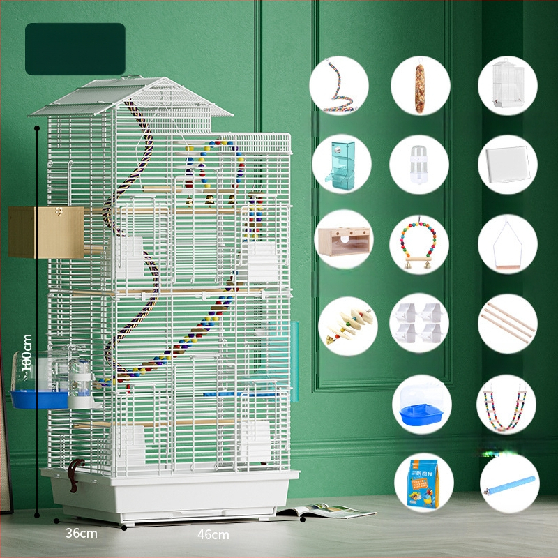 Papūgos paukščių narvelis, didelis vielinis namų dekoratyvus Xuanfeng bijūnų dviaukštis vilos formos narvelis, ypač didelis horizontalus vielinis metalinis narvelis