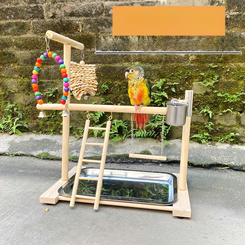 Малка и средна по размер дървена рамка за папагали, интерактивна стойка за станция, люлка за детска площадка, стълба за катерене, матирано дърво от зантоксилум, бар, стойка за птици
