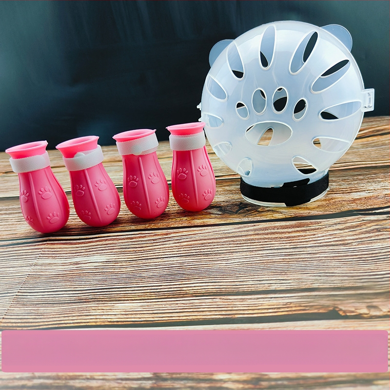 Katės galvos apdangalas su gaubtu, apsaugančiu nuo laižymo, apsaugančiu nuo įkandimo, permatomas, sferinis, kvėpuojantis. Elžbietos žiedo formos katės galvos apdangalas.