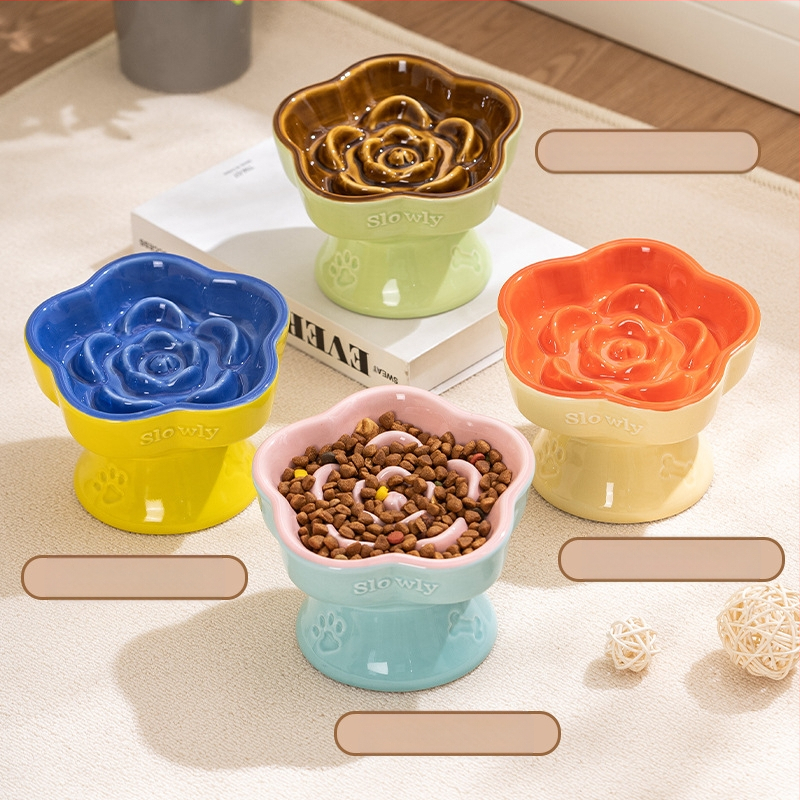 Lemmikloomade aeglase toidu kauss, kõrge jalaga keraamiline kassikauss, koerakauss, väikese koera ja kassi jaoks, lämbumisvastane aeglase toidu kauss, löögikindel kaelakaitse, kaldus kauss