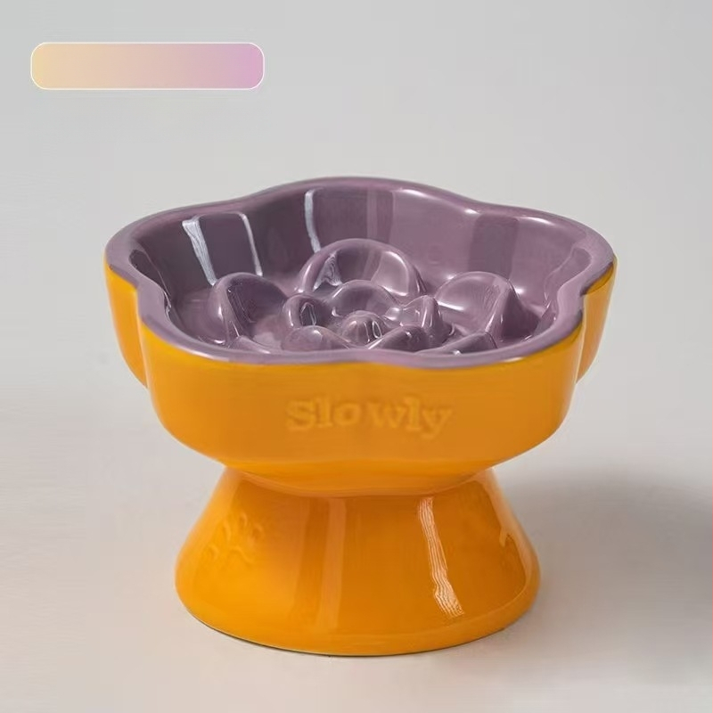 Lemmikloomade aeglase toidu kauss, kõrge jalaga keraamiline kassikauss, koerakauss, väikese koera ja kassi jaoks, lämbumisvastane aeglase toidu kauss, löögikindel kaelakaitse, kaldus kauss