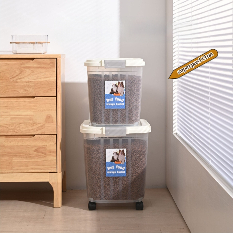 30 kg suure mahutavusega kassitoiduämber lemmikloomadele, majapidamisse suletud niiskuskindel putukakindel kassitoidu koeratoidu hoiustamine läbipaistev hoiuämber