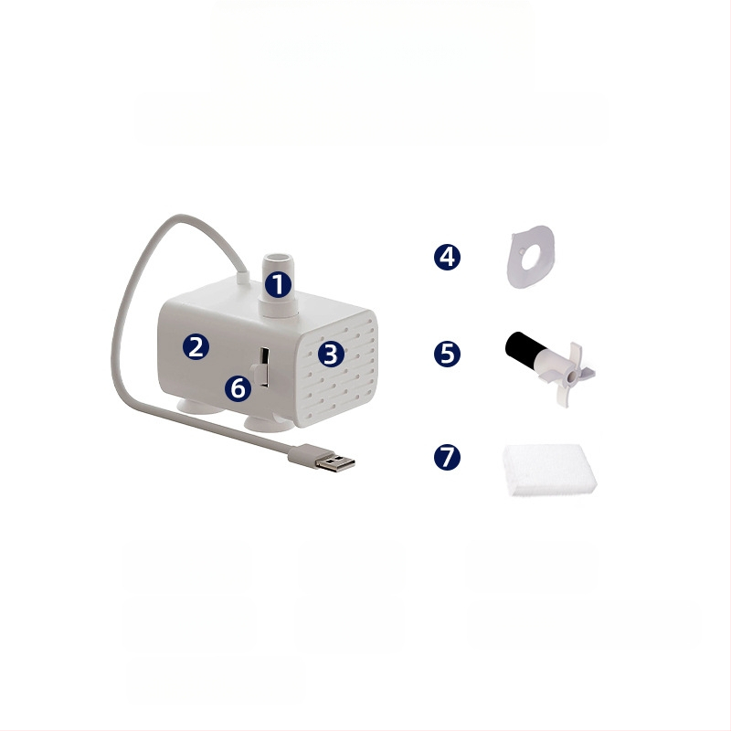 Vandens dozatoriaus priedai, vandens pompa, USB5V, su medvilne ir šviesa, reguliuojamas vandens srautas, vandens išėjimas, tylus, bešepetis