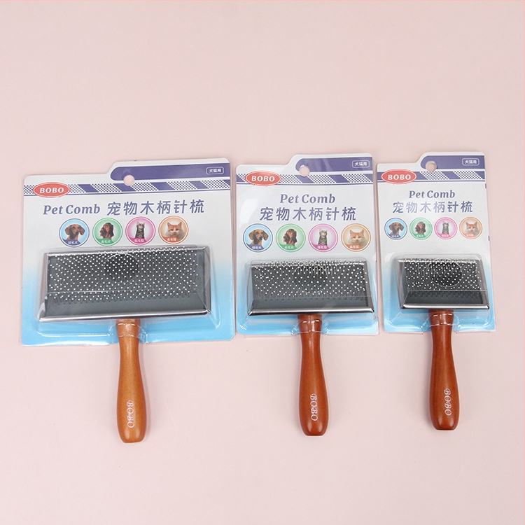 Bobo pieptene cu ac pentru animale de companie, pieptene de înfrumusețare pentru câini, pisică, pieptene pentru îndepărtarea părului, mâner din lemn, pieptene cu ac pentru pisică, pisică, câine, perie de îndepărtare a părului