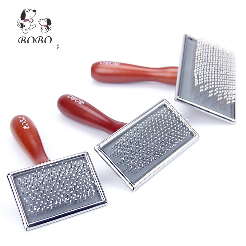 Bobo pieptene cu ac pentru animale de companie, pieptene de înfrumusețare pentru câini, pisică, pieptene pentru îndepărtarea părului, mâner din lemn, pieptene cu ac pentru pisică, pisică, câine, perie de îndepărtare a părului