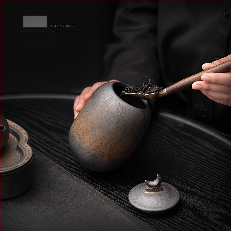 Paauksuota sena arbatos skardinė, kiniškos akmens masės indelis, sandari laikymo skardinė, retro keraminė skardinė, maža arbatos skardinė, antikvarinė pu`er arbatos sandėlis