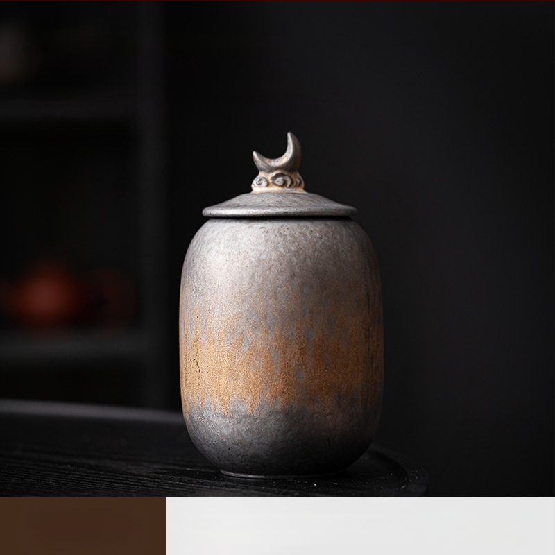 Paauksuota sena arbatos skardinė, kiniškos akmens masės indelis, sandari laikymo skardinė, retro keraminė skardinė, maža arbatos skardinė, antikvarinė pu`er arbatos sandėlis