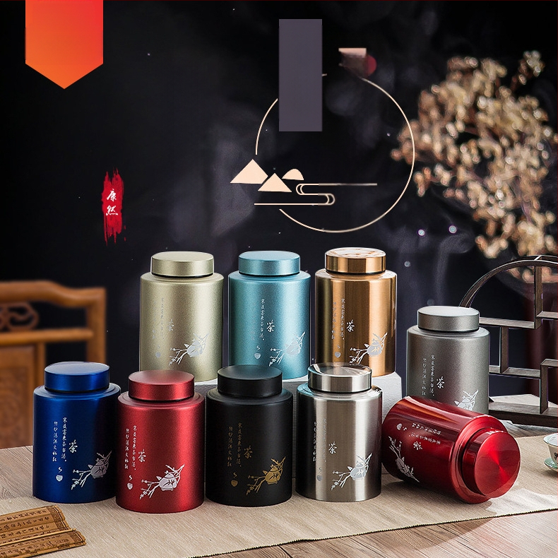 Nerūsējošā tērauda tējas burka, sabiezēta uzglabāšana, mājsaimniecības noslēgta burka, iepakojuma kaste, tējas kaste, tējas komplekts, tējas dāvanu kaste, melnā tēja, zaļā tēja