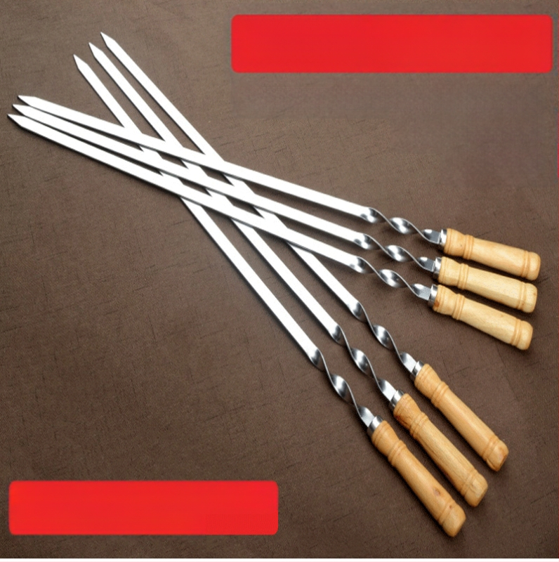 „Factory Direct“ nerūdijančio plieno kepsninės lazdelė kepsninei plokščia lazdele plieninis grąžtas medinė rankena didelė plokščia lazdelė lauko kepsninės įrankiai