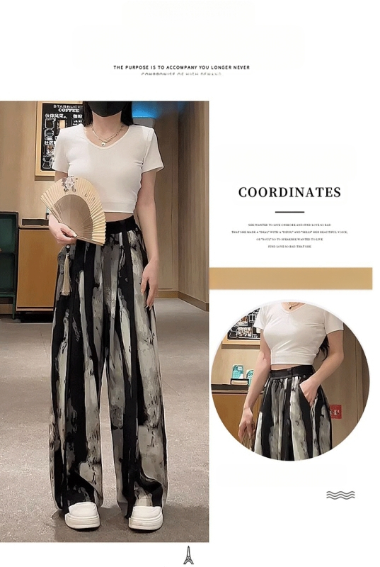 Nacionalinio stiliaus naujos kiniško stiliaus bambukinės plačios kelnės su bambukiniu diržu moterims 2023 m. vasaros plonos kontrastingos spalvos laisvos liekninamosios laisvalaikio kelnės