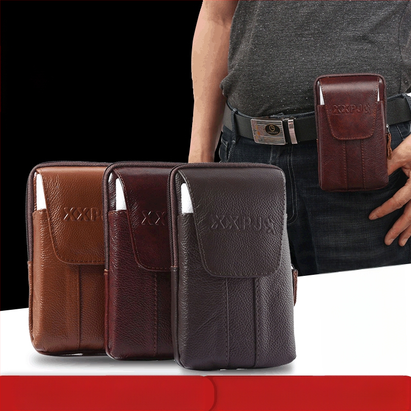 Vīriešu daudzfunkcionāla monētu atslēgu soma, pusmūža un vecāka gadagājuma cilvēku monētu maks, īstas ādas josta āra lietošanai, mobilā tālruņa jostas soma vairumtirdzniecībā