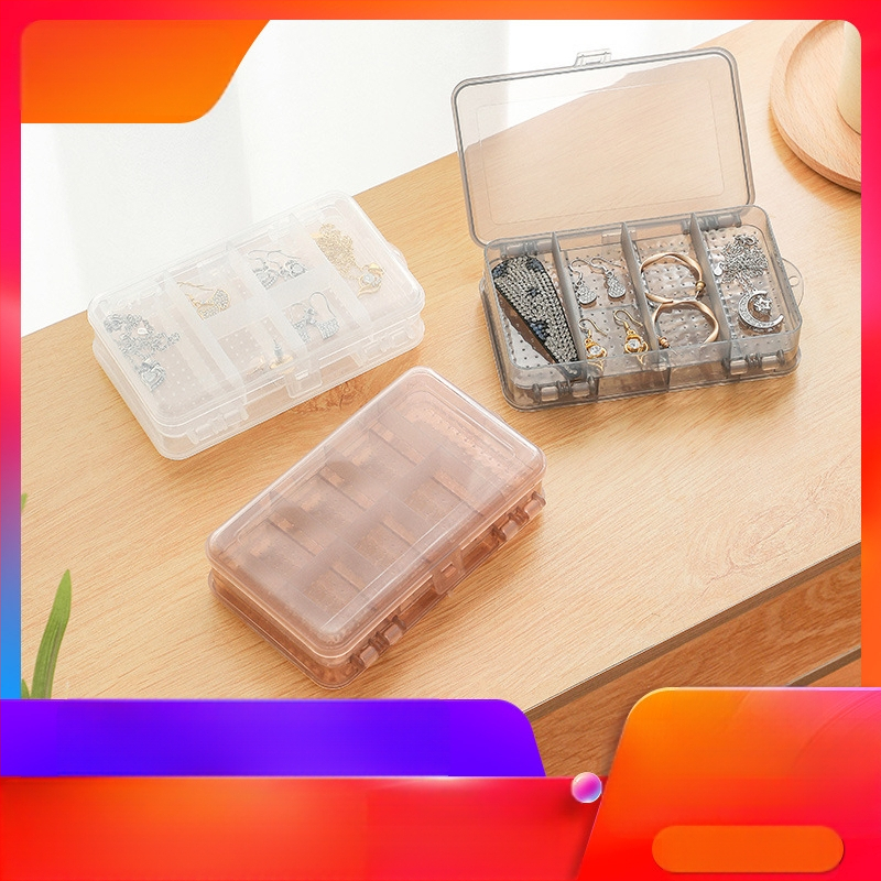 Viegla, grezna, divslāņu, sadalīta rotaslietu kastīte, caurspīdīga auskaru rotaslietu uzglabāšanas kastīte, ērta divpusēja mini uzglabāšanas kastīte ar 10 režģiem