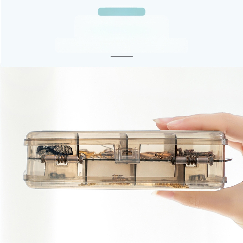 Viegla, grezna, divslāņu, sadalīta rotaslietu kastīte, caurspīdīga auskaru rotaslietu uzglabāšanas kastīte, ērta divpusēja mini uzglabāšanas kastīte ar 10 režģiem