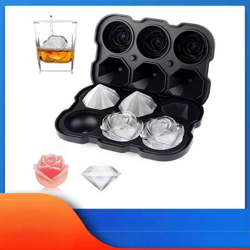 Gamykloje karštas išpardavimas 6 net deimantiniai rožiniai ledo kubeliai maistiniam silikoniniam rožiniam deimantiniam viskio ledo kubeliui ledo formelėms