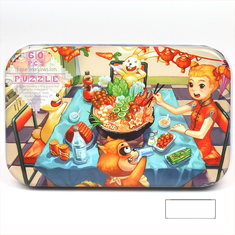 Gamintojai tiekia animacinius 60 plokščių medinių geležinių dėžučių dėliones vaikams, suaugusiems, pramogoms ikimokyklinio ugdymo mediniams dėlionių žaislams