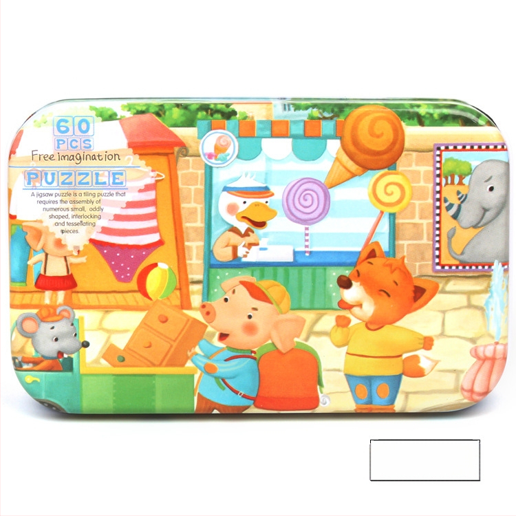 Gamintojai tiekia animacinius 60 plokščių medinių geležinių dėžučių dėliones vaikams, suaugusiems, pramogoms ikimokyklinio ugdymo mediniams dėlionių žaislams