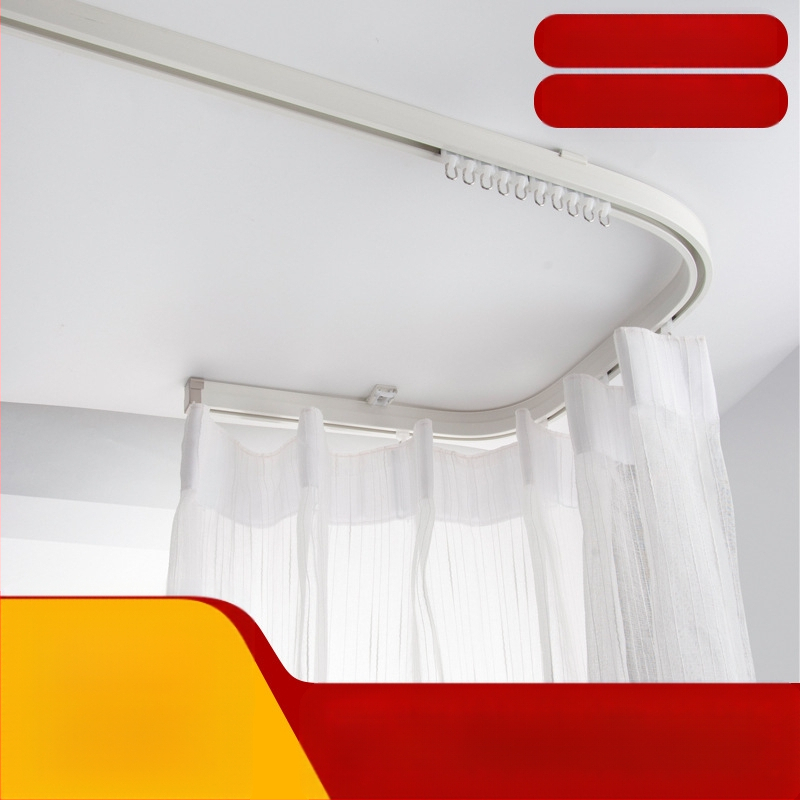 Bėginio užuolaidų strypas Sulankstomas balkono užuolaidų bėgelis Viršutinė pertvaros užuolaida Šoninė U formos įlankos lango viengubo ir dvigubo bėgelio užuolaidų dėžė