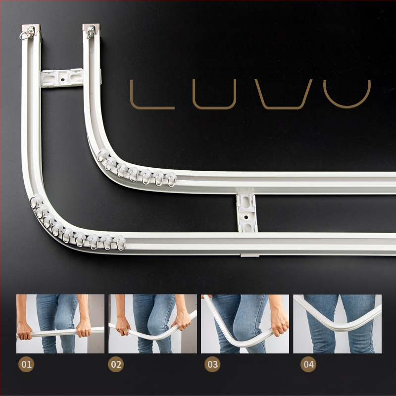 Bėginio užuolaidų strypas Sulankstomas balkono užuolaidų bėgelis Viršutinė pertvaros užuolaida Šoninė U formos įlankos lango viengubo ir dvigubo bėgelio užuolaidų dėžė